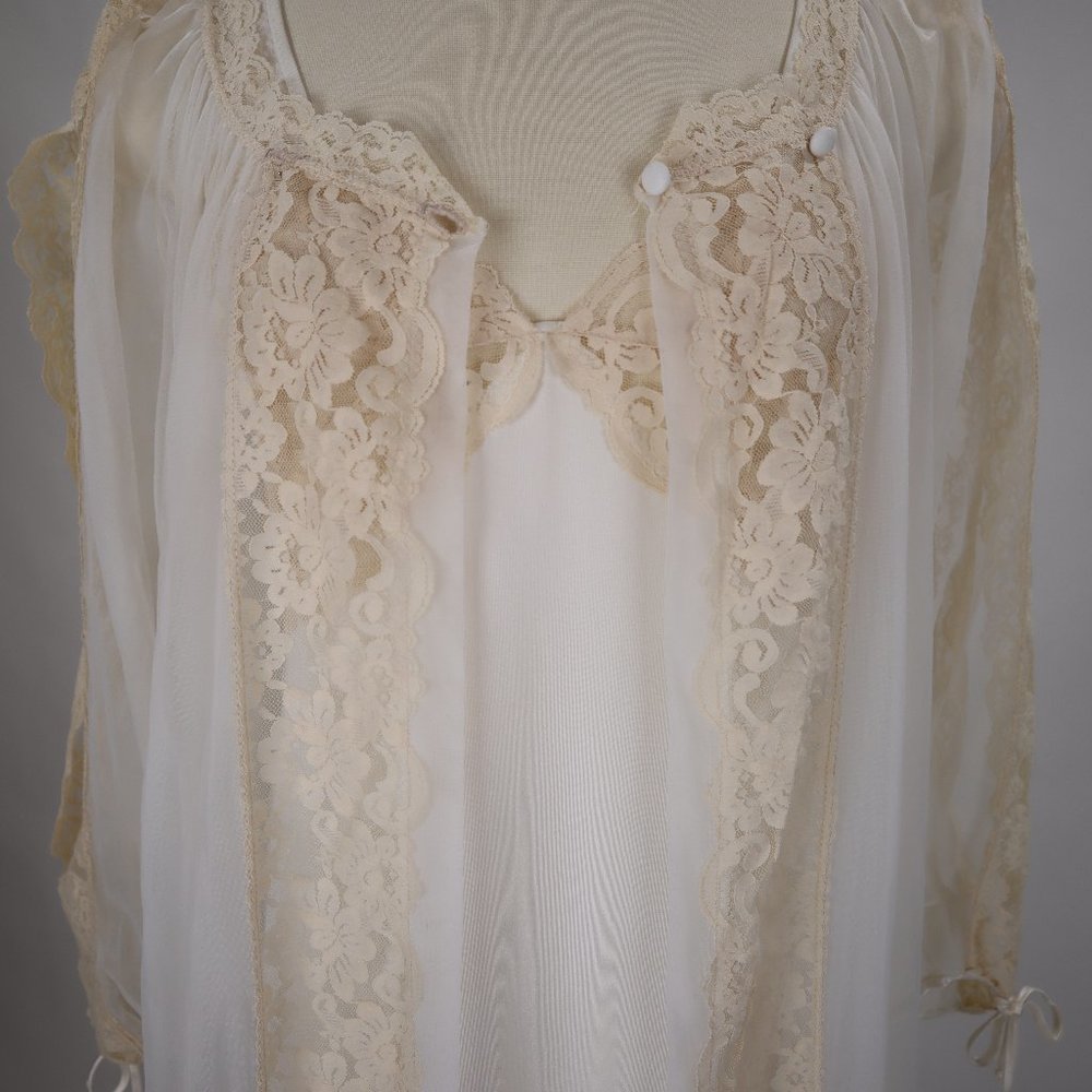 Vintage Tosca Nightgown Robe Set White Lace Negligee Bridal Peignoir Lingerie M